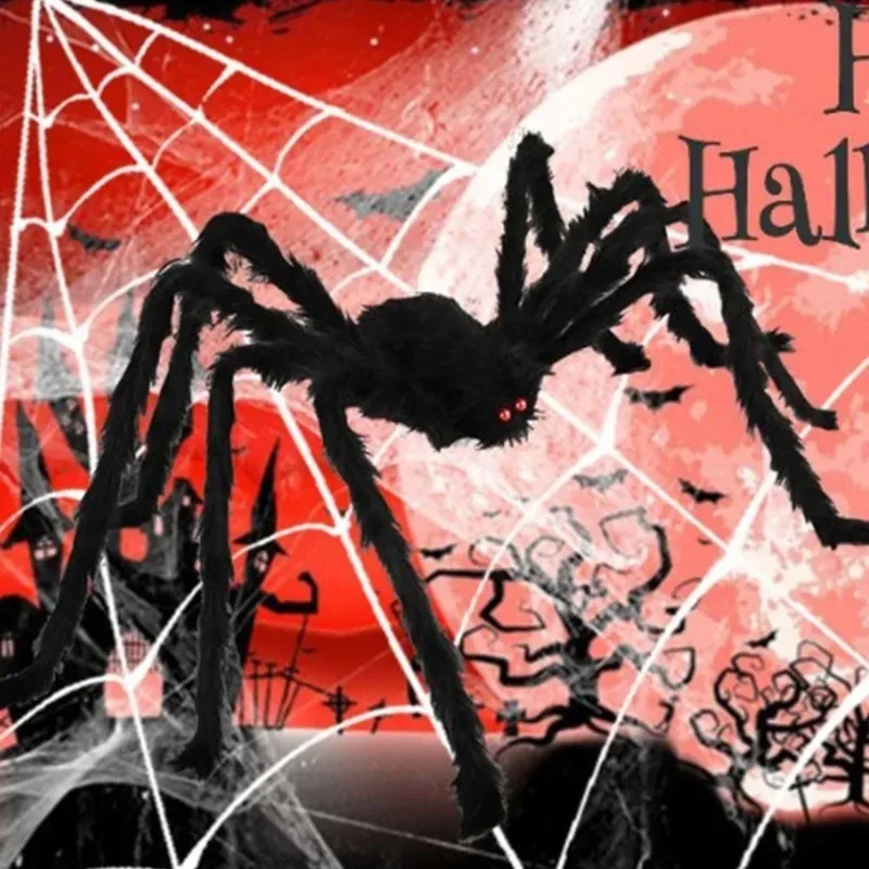 1PC Giant Fluffy Halloween Spider Plush Black Fake Spider Prop for Scary Outdoor Party Haunted House Decor Scene