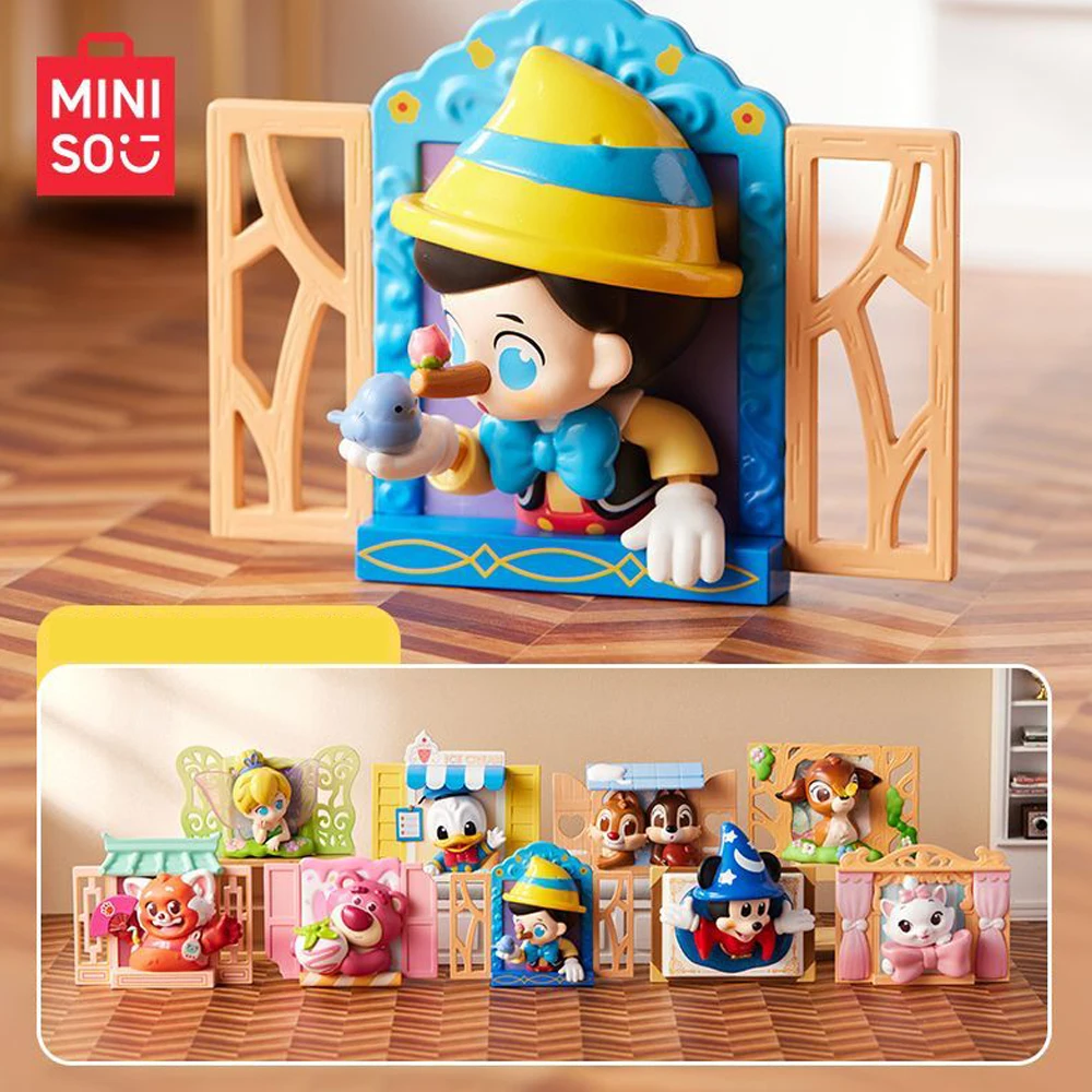 MINISO Disney Fairytale Window Series Pinocchio Tinker Bell Marie Donald Duck Lotso Bambi Chip Dale Model Doll Toy Ornament Gift