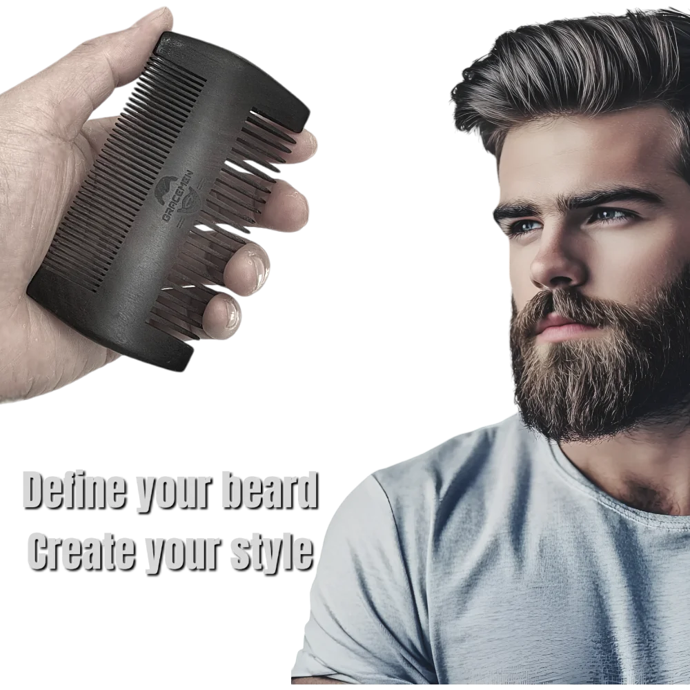 Gracemen Natrual Darkwood Beard Hair Comb Fine&Wide Teeth Double Sides Anti-Static Wooden Pocket Sized Comb with PU Sleeve Case