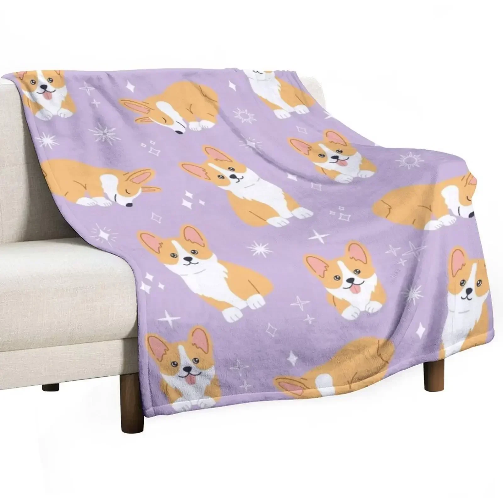Jolly corgis in Purple Throw Blanket Vintage Multi-Purpose Heavy Summer Beddings Nap Thermals For Travel Blankets