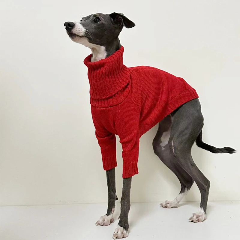 Red Christmas Pet Sweater Warm Turtle Collar Greyhound Whippet Clothes New Year Pet Clothing