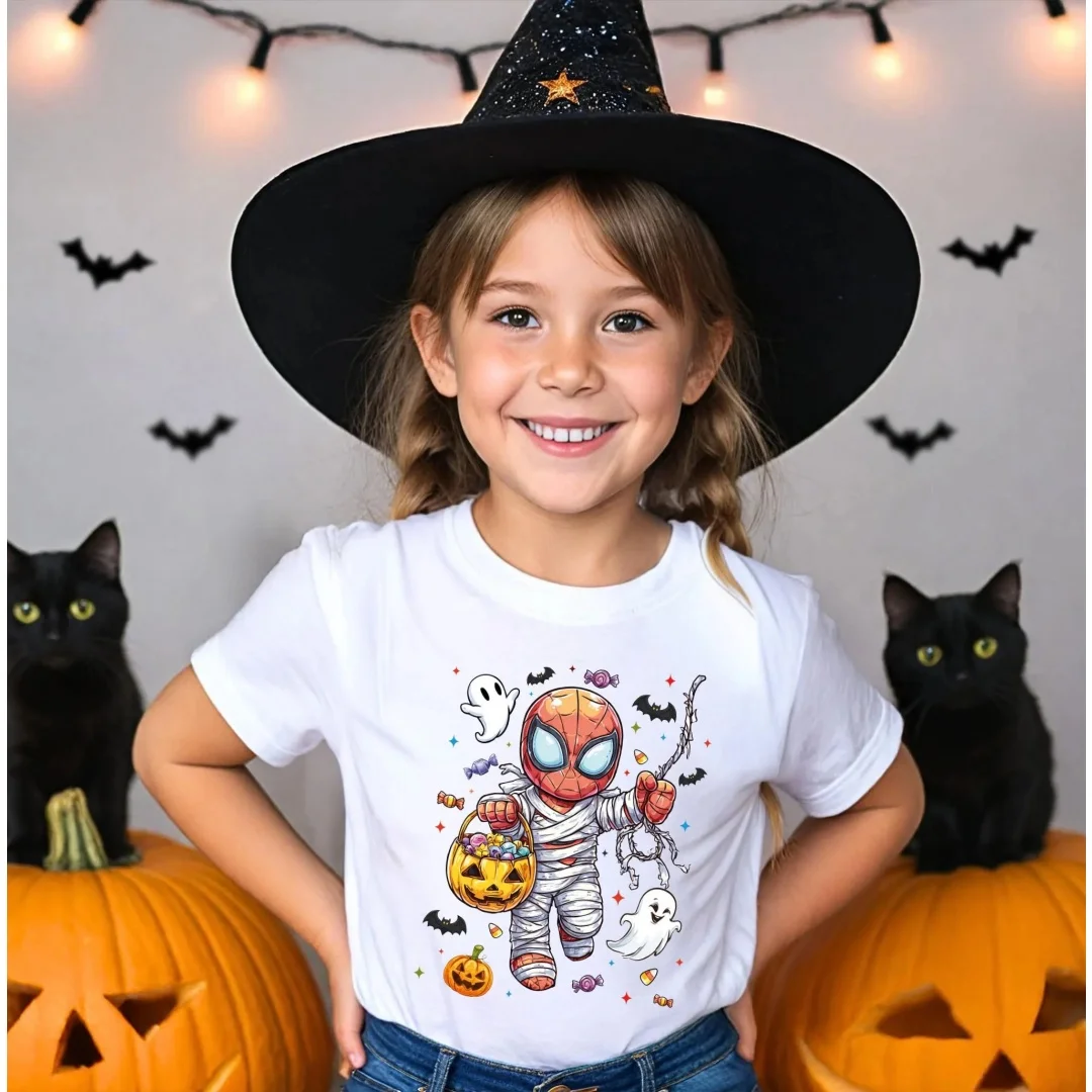 

Рубашка «Человек-паук» на Хэллоуин, рубашка с призраком Disneyland, осенняя модная спортивная мужская футболка из чистого хлопка, детская одежда, футболка для женщин