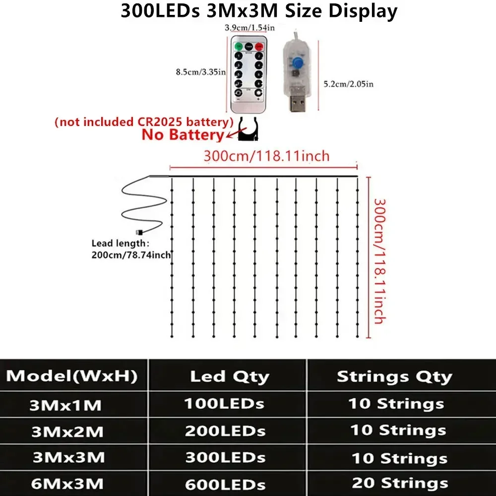 3/6 متر USB LED الستار 8 طرق التحكم عن بعد أضواء عطلة الزفاف جارلاند لغرفة النوم غرفة المعيشة ديكور زينة عيد الميلاد