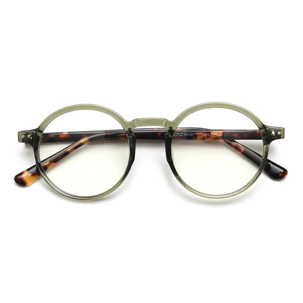 Peekaboo korean style round glasses female men TR90 retro optical glasses frame women clear lens green leopard acetate male