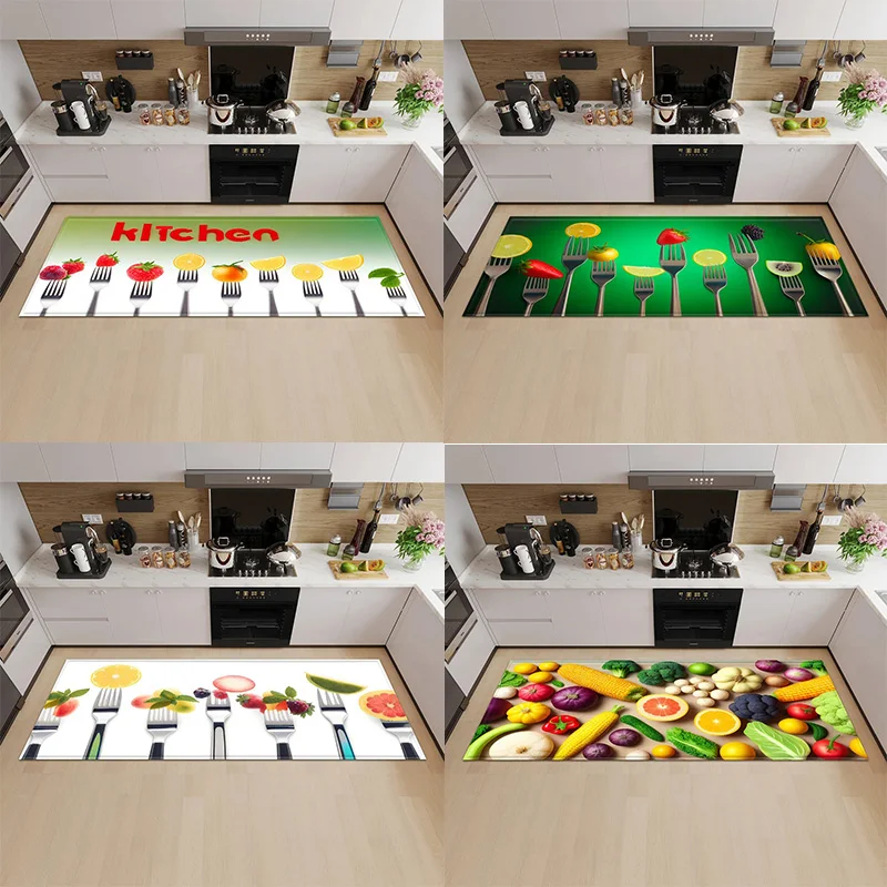 Knife and Fork Fruit Pattern Home Kitchen Floor Mat Door Front Decoration Floor Mat