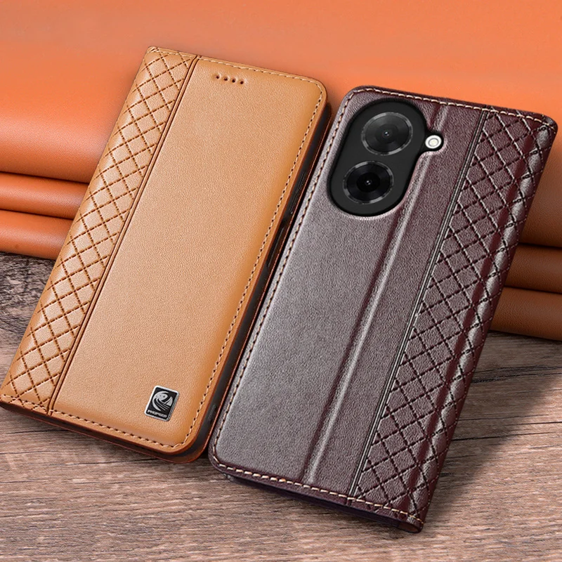 

Flip Case For XIAOMI Redmi A5 4G POCO C71 Genuine Leather Magnetic Cover Luxury Cowhide Grid Pattern Card Pocket Wallet Cases