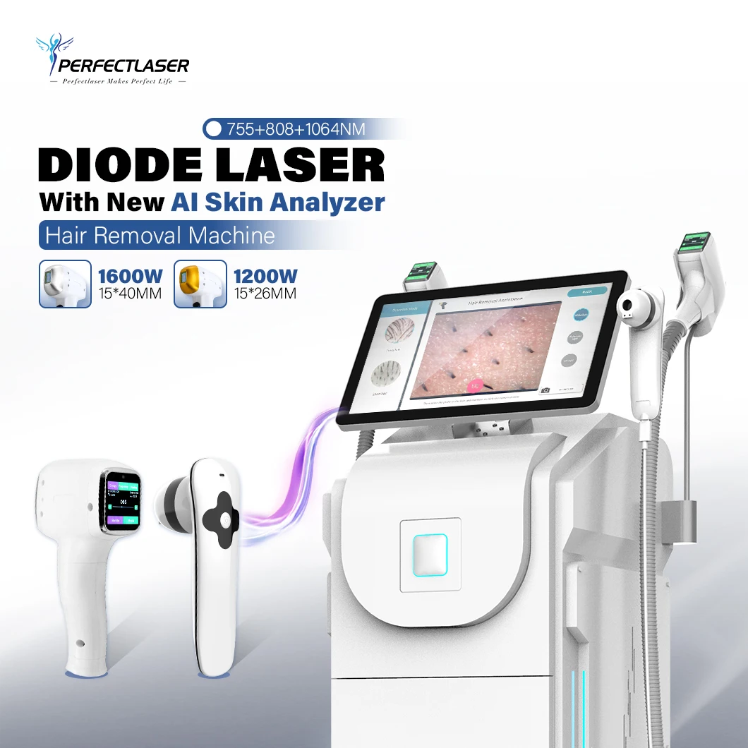 Perfectlaser Diode Laser Hair Removal Machine 3 Wavelength Skin Analysis 808 755 1064nm Ice Platinum Full Body Painless Epilator