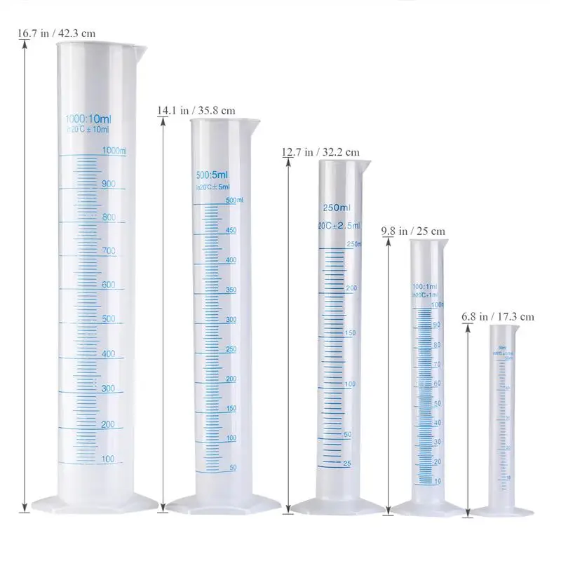 5 sztuk przezroczyste pomiaru z tworzywa sztucznego Cylinder ze stopniowaniem do badań tworzyw sztucznych rury cieczy narzędzie do laboratorium 50ml