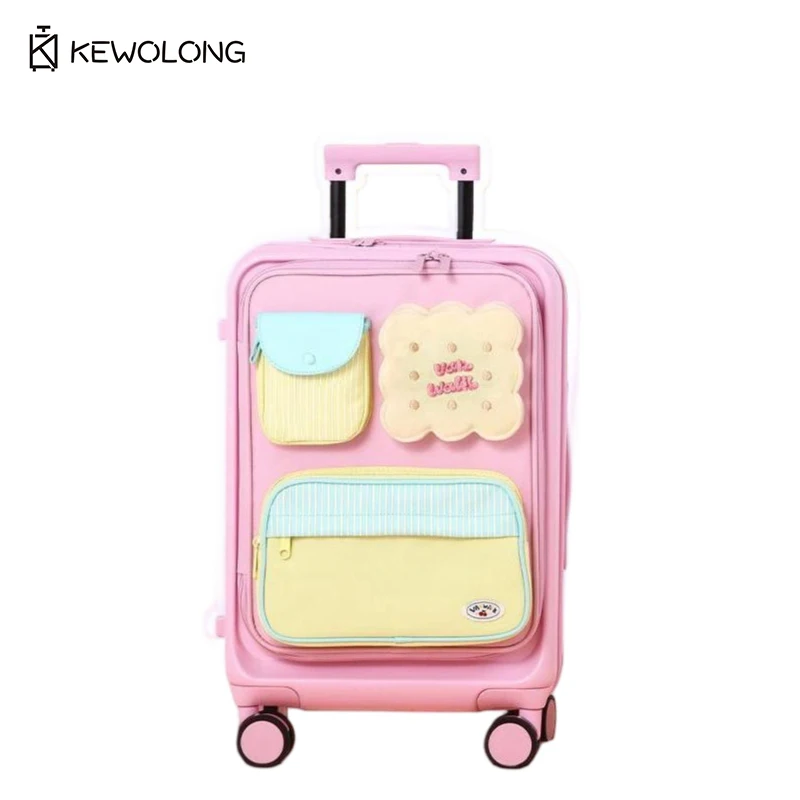 

20 Inch Cute Front Opening Spinner Suitcase, Lightweight Carry On Luggage with TSA Lock, 360° Silent Wheel Travel Suitcase