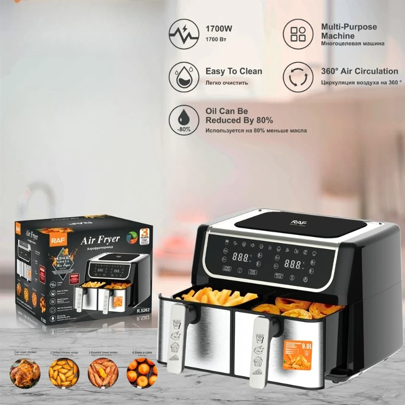 

Air Fryer Oven Double Drawer Independently Fried Deep Fryers Touch Screen Control Guided Cooking Prompts Double Air Fryers