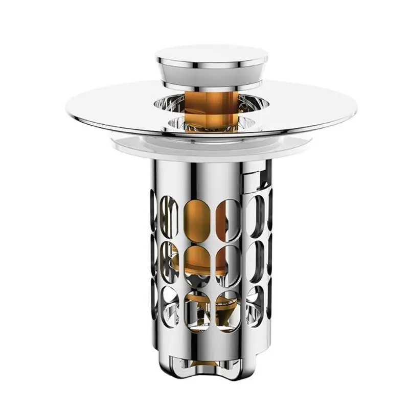 R9UF Metal Drain Plug Kitchen Sink Drain Strainer Stoppers Bounce Cores Strainer Basket Filter Push Type Sink Stoppers