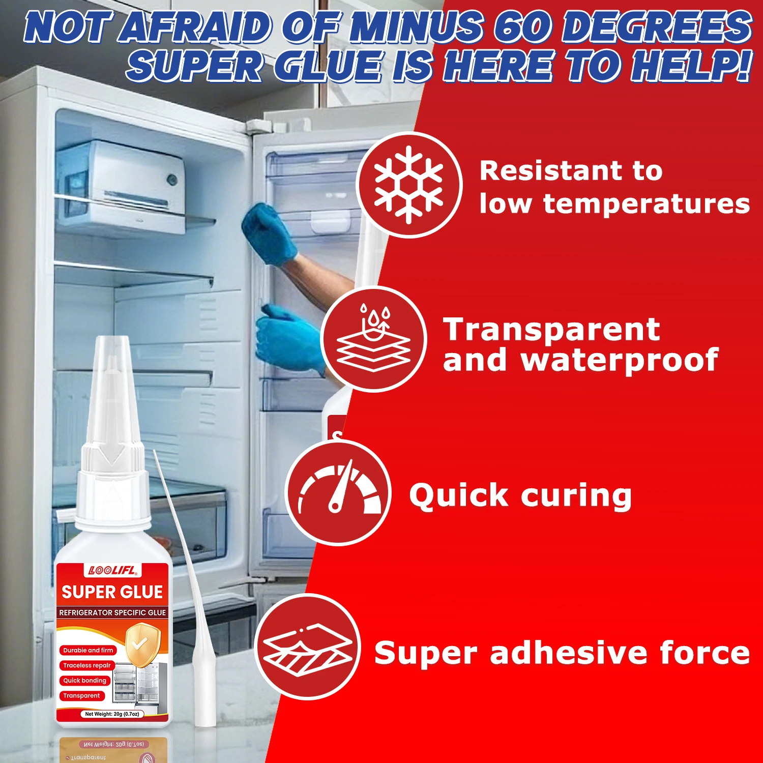 Super glue, transparent cyanoacrylate adhesive,fast drying, odorless and long-lasting bonding,suitable for plastic refrigerators