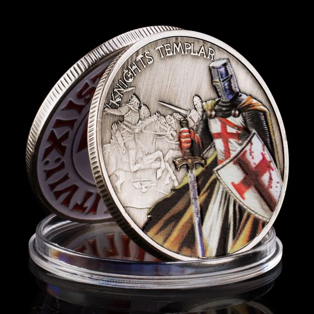 Knight Templar Commemorative Coins Antique Silvery Plated Challenge Coin Christian The Crusaders Home Decorations