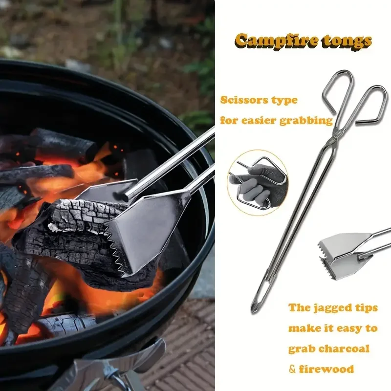 

58cm Heavy-Duty Iron Fireplace Tongs Coal Extended Fire Tong Outdoor Campfire Accessories Iron Fireplace Indoor Fireplace Tools