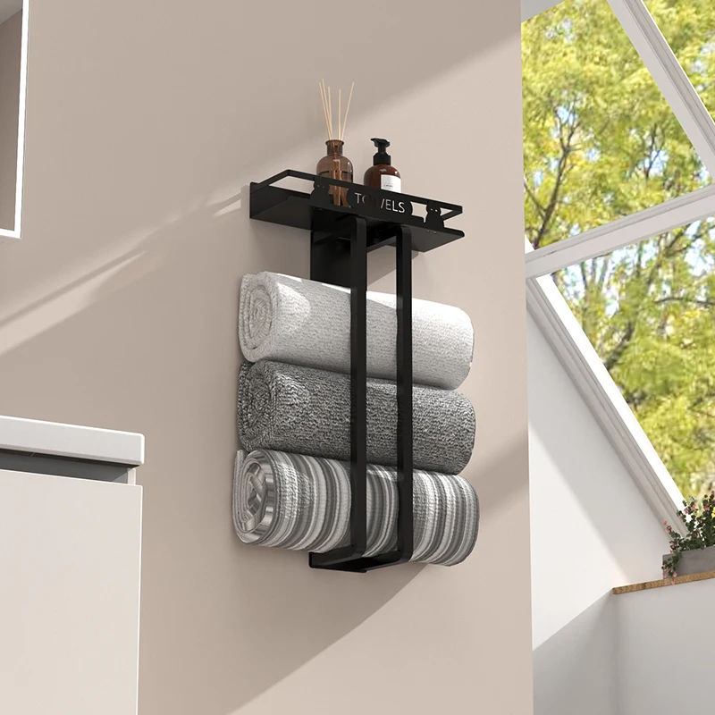 Toilet Wall Mounted Towel Rack, Multi-Layer Design, Used for Storing and Organizing Towels, Saving Space for Organization