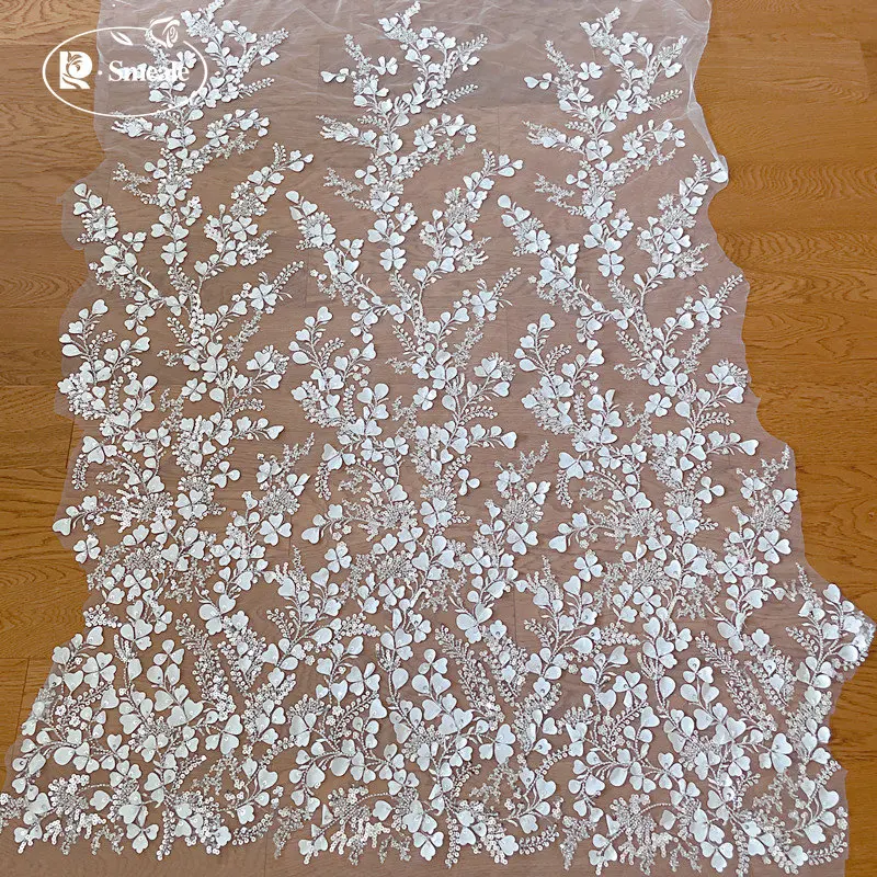 Bridal 3D Lace Fabric, Beaded Sequin Wedding Dress, Advanced Custom-made Sewing Fabric, RS4160