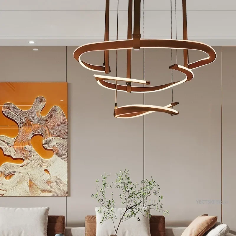 GHJUYIOL New Italian style leather living room pendant light, post-modern high-end atmospheric dining room bedroom pendant light