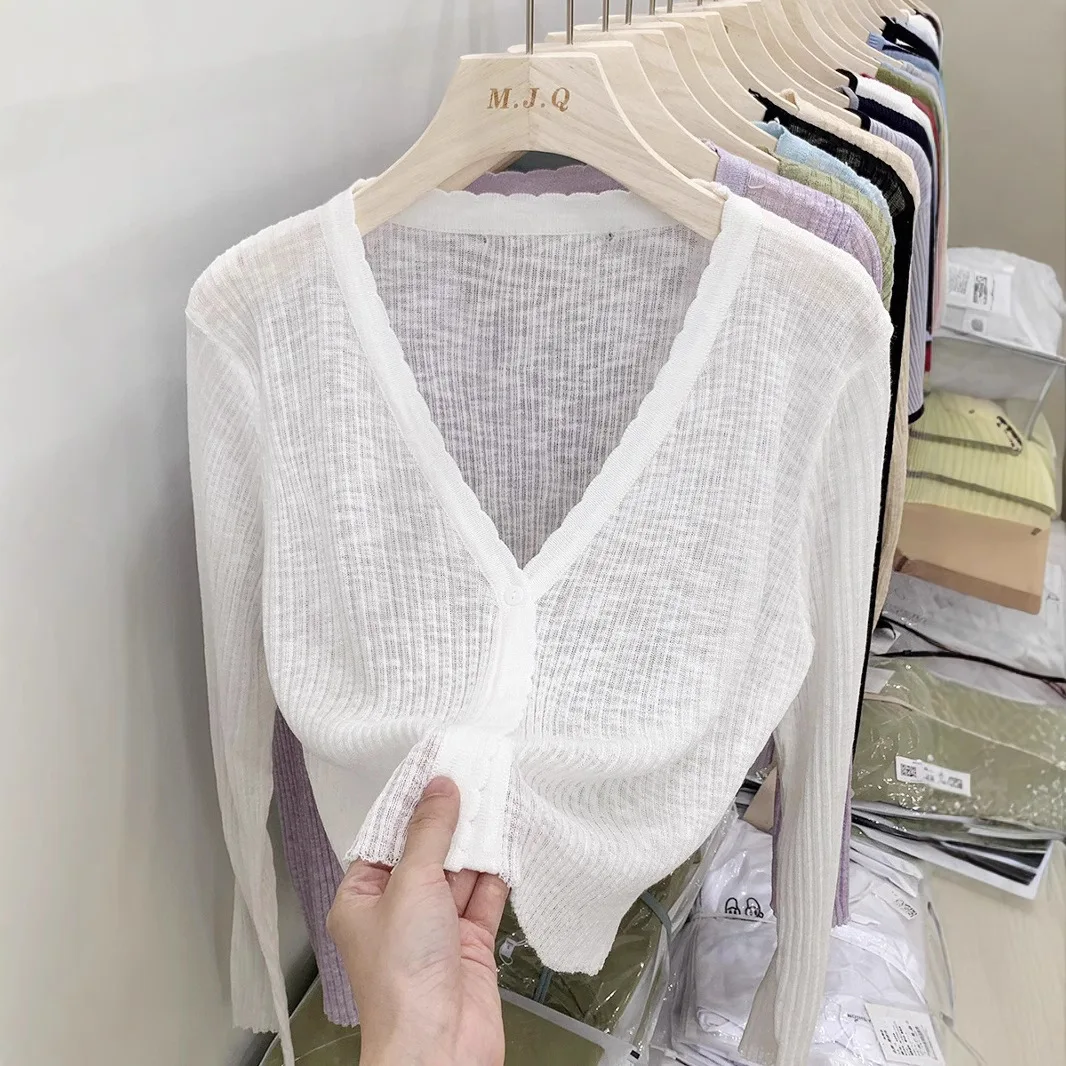 Women's Knitted Cooling V-Neck Shoulder Shawl Top Short Thin Bamboo Rayon Polyester Blend Spring Summer Open Cardigan