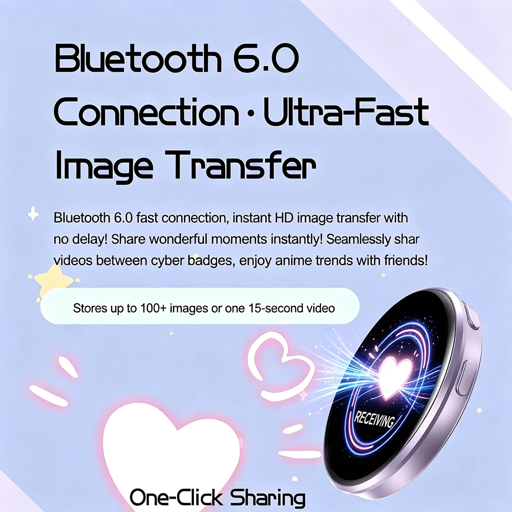 KEBIDUMEI Electronic Badge HD Display Screen 1.70-inch Display Bluetooth 6.0 GIF Video Playback Touch Screen LED Audible Play