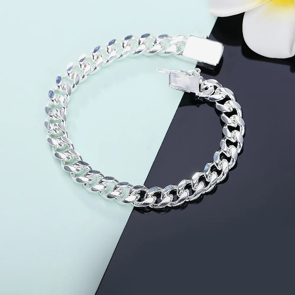 

Hot gift 925 Sterling silver 10MM solid Chain 20cm Bracelets for women party Christmas party fashion Jewelry