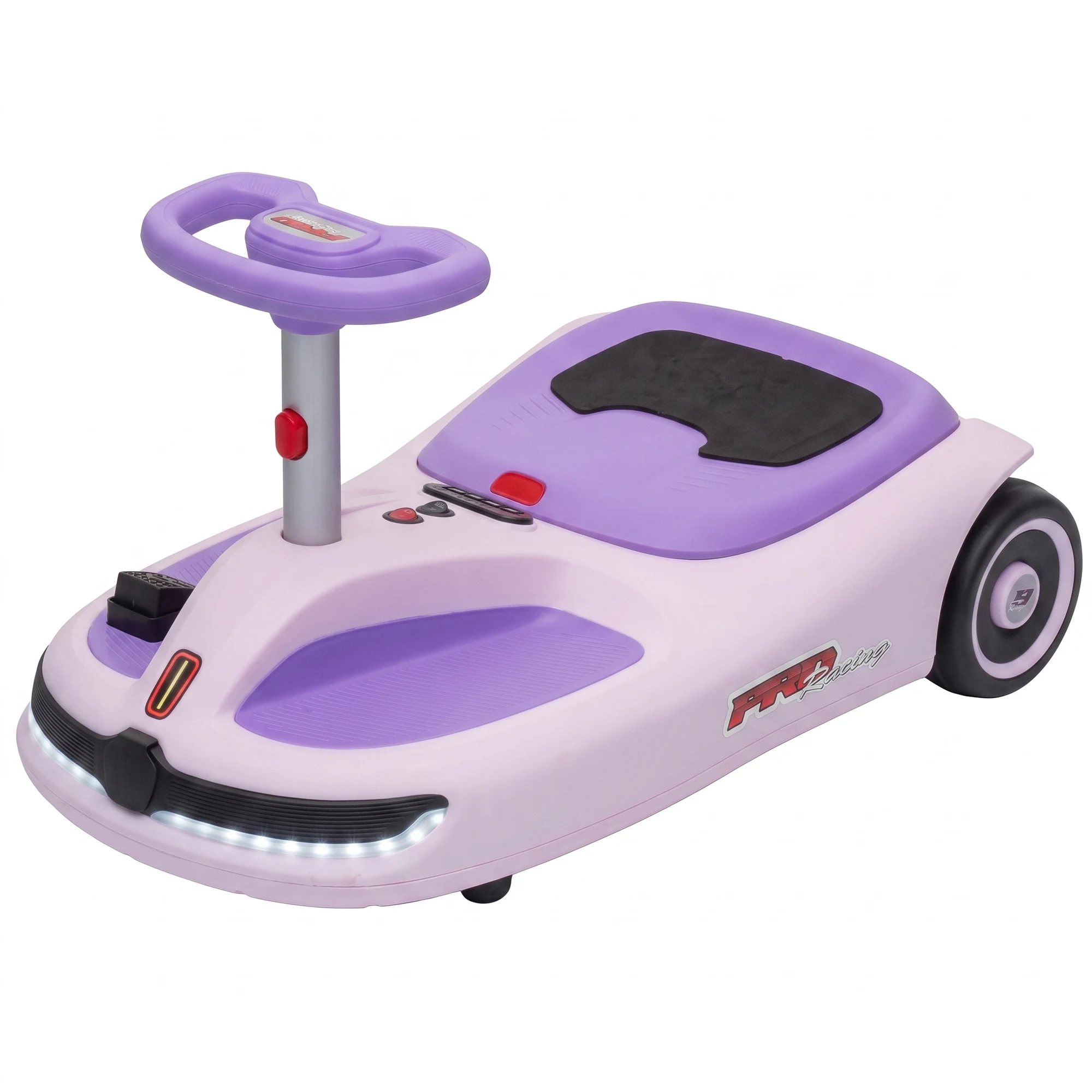 12V Electric Wiggle Car with Pedal, Kids Ride on Car with 2 Speeds, Soft Start, Music, Lights for 3-5 Years, Purple