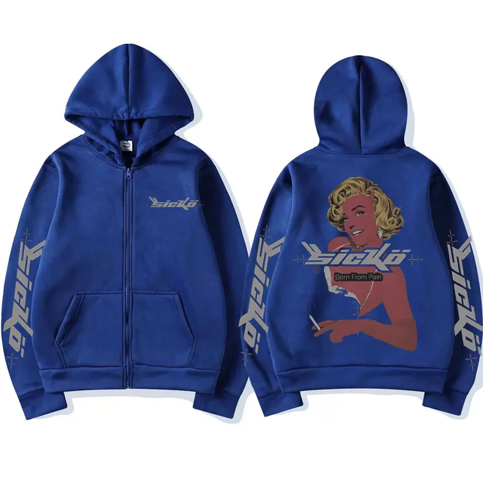 Sicko Born From Pain Graphic Print Zipper Hoodie Men Women Fashion