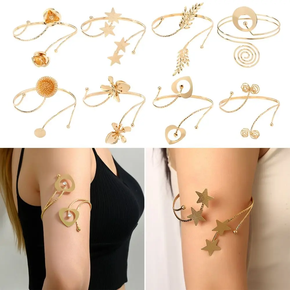 2 pçs/set moda metal braço pulseira ajustável braço corrente ampla aberta pulseira braçadeira jóias acessórios