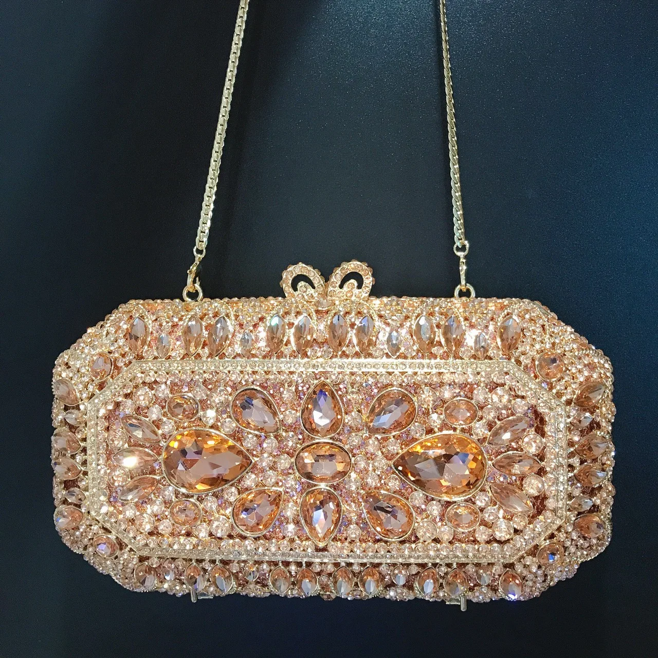 

20.5x11CM The New diamond-studded Dinner Bag Flap Champagne Gold Full Diamond Chain Bag Rhinestones Clutch Bag A7735