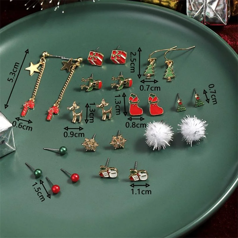 24 قطعة مجموعة أقراط عيد الميلاد للنساء صغيرة لامعة الزركون شجرة عيد الميلاد سانتا كلوز ندفة الثلج القرط مجوهرات اكسسوارات الحفلات هدية #1