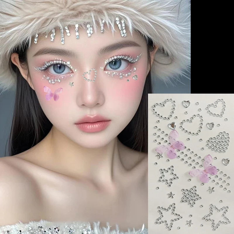 Face Diamond Water Drops Rhinestone Gem Sticker Crystal Sticker Body Makeup Heart Sticker DIY New Year Festival Decoration