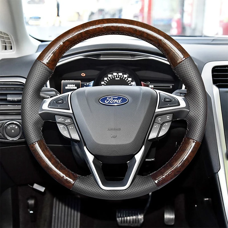 Microfiber Leather Car Steering Wheel Cover for Ford Fusion Mondeo 2013 2014 EDGE 2015 2016 Hand Stitched Protector Wrap Cover