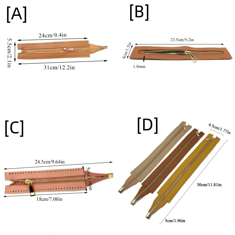 Cremallera de cuero PU de 24cm, cremallera personalizada DIY para bolsa tejida, Hardware para ropa, zapatos, bolsa tejida, accesorios de costura,