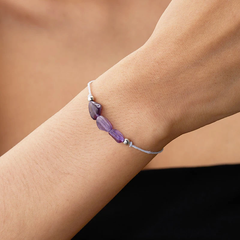 12 Months Sign Natural Stone Crystal Birthstone Bracelet for Women Men Braid Adjustable Rope Handmade Jewelry Birthday Gift