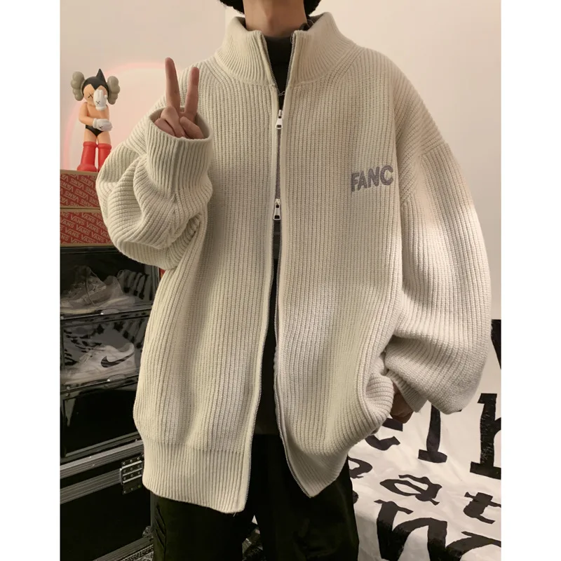 

Knitted Cardigan Zipper Men Sweater Long Sleeve Jacket Spring Autumn Streetwear Korean Fashion Sweater Coat Warm Loose Outerwear