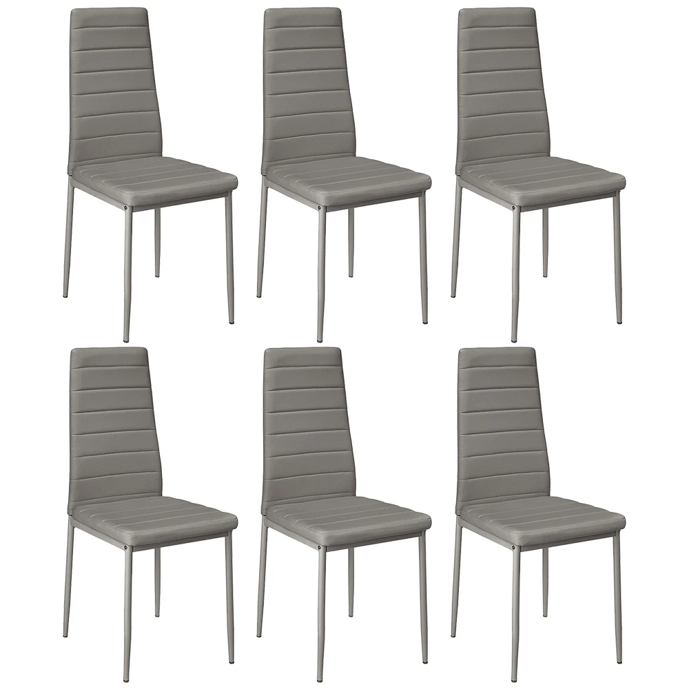 Set van 6 eetkamerstoelen, gestoffeerde keukenstoelen met hoge rugleuning, ergonomische kunstleren stoel, voor eetkamer, kantoor