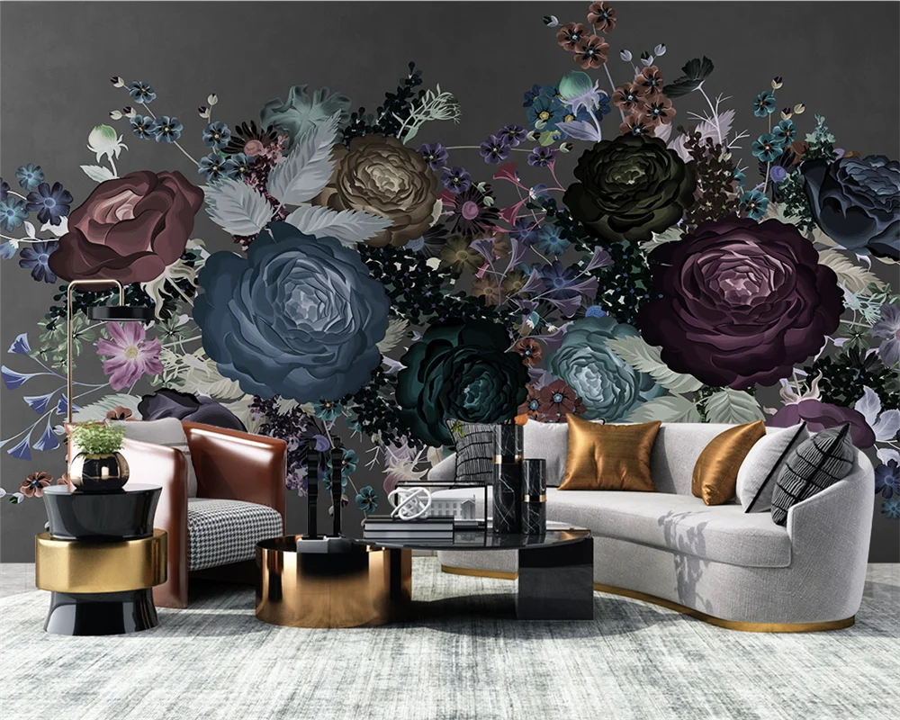 

beibehang Customized papel de parede papier peint Modern American Pastoral Plants Flowers Dark TV Sofa Background Wallpaper