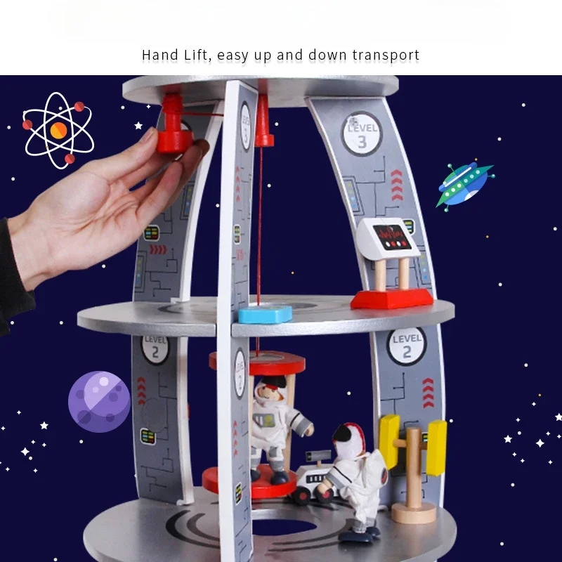 Children Toy Ornaments Wooden Large Rocket Model Diy Doll House Kit Dollhouse Accessories Montessori Education Interactive Toys