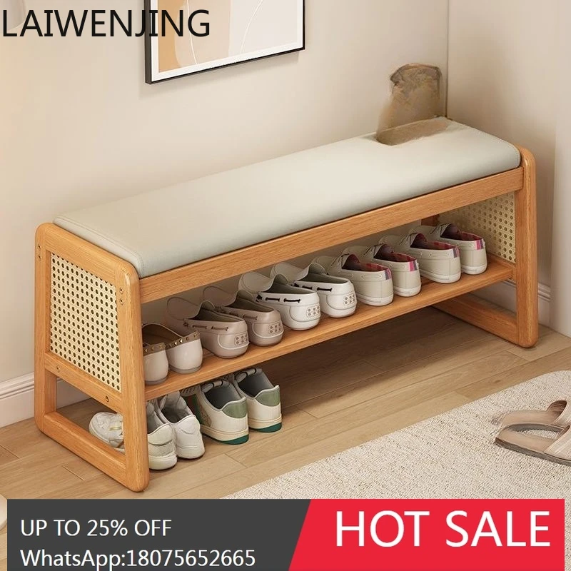 HLZ New Chinese Style Shoe Changing Stool Entrance Seat Single Layer Shoe Rack Home Entrance Soft Shoe Cabinet