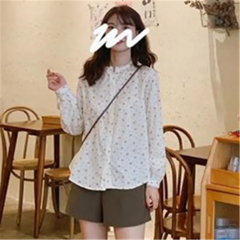 Elegant Fashion Harajuku Slim Fit All Match Pure Cotton Blouse Printed Button Long Sleeve Tops Women Loose Casual Female Clothes