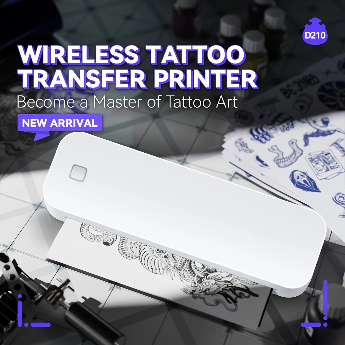 

Thermal Tattoo Machine, Thermal A4 Printer Bluetooth,Portable Label Maker for Home Office Shipping, Compatible iOS Android PC