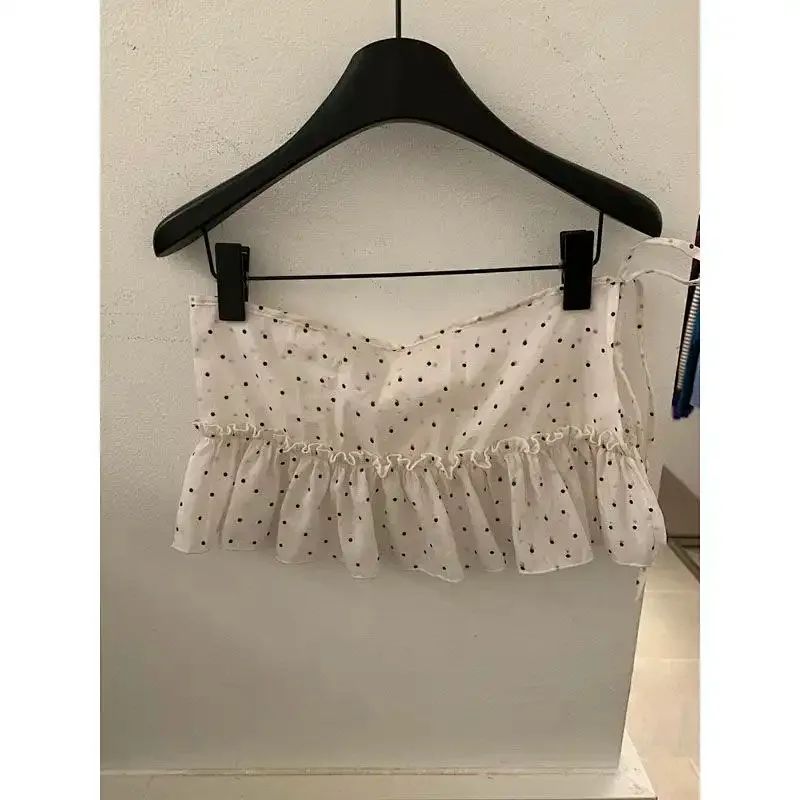 

Women Polka Dot Ruffled Hem Skirt Extender Casual Tie Wrap Layering Piece