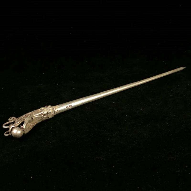 Chinese vintage silver miao silver dragon head hairpin classical silver hairpin ethnic collection