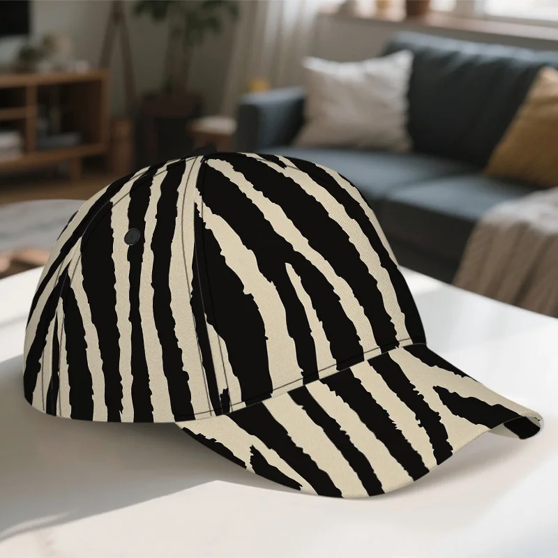 Classic Baseball Cap Featuring a 2D Flat Print with Zebra Stripes Design Adjustable for a Unisex Fit Perfect for Casual Outings