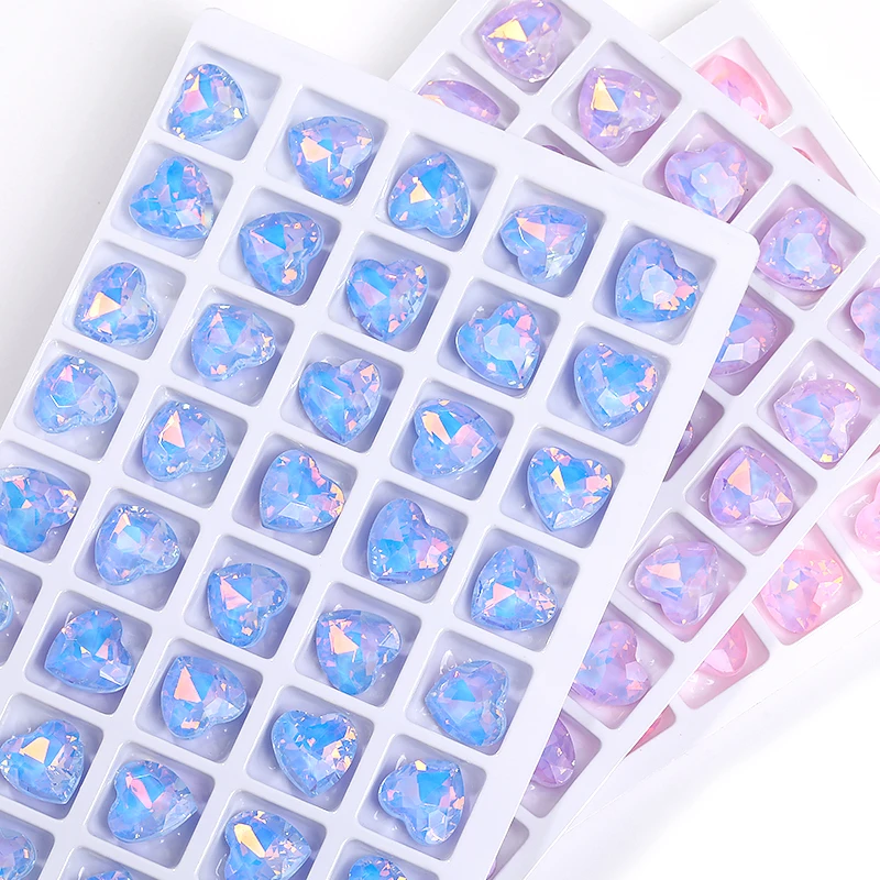 Heart 10mm Pointback Rhinestones Glitter Glass Crystals Clothes Decoration Opal Mocha Diamond Diy Crafts Jewelry Accessorie