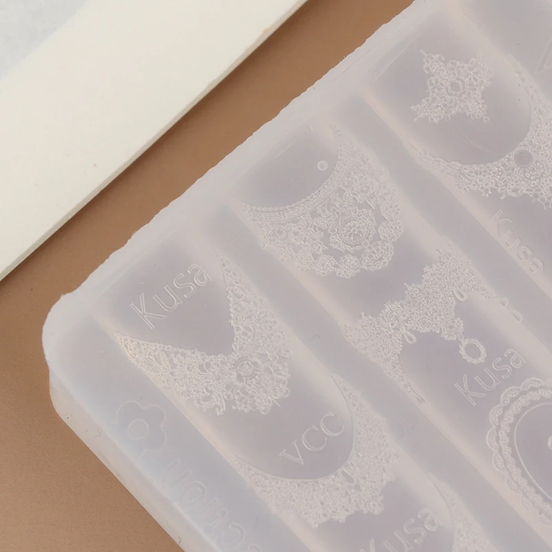 Molde de unhas de renda transparente para mulheres, estêncil de unhas de renda com design em relevo de silicone, molde de manicure profissional, artesanato diy, uso diário