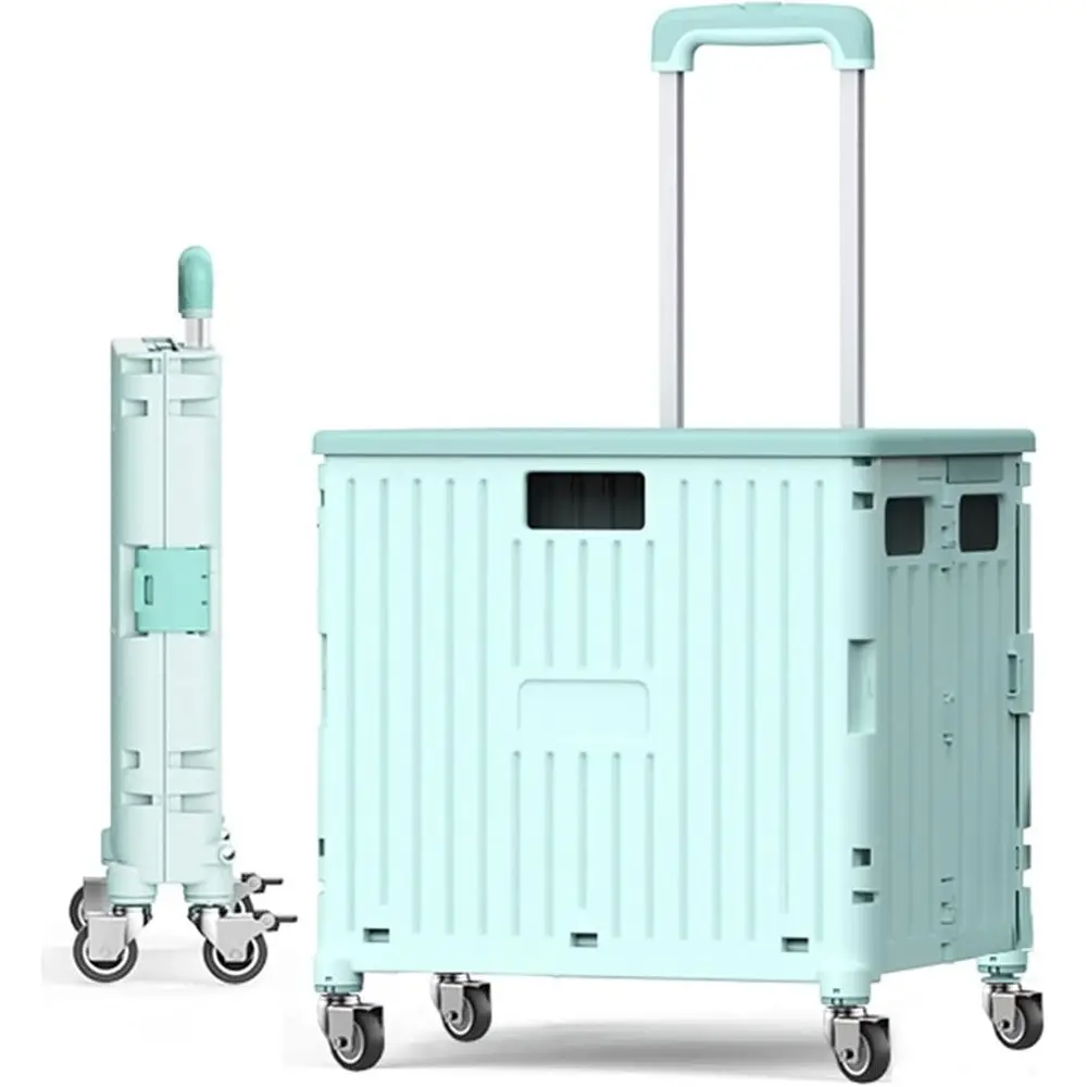 

Зеленая складная тележка на колесах с крышкой, 65 л — портативная универсальная тележка для кухни, спальни и сада