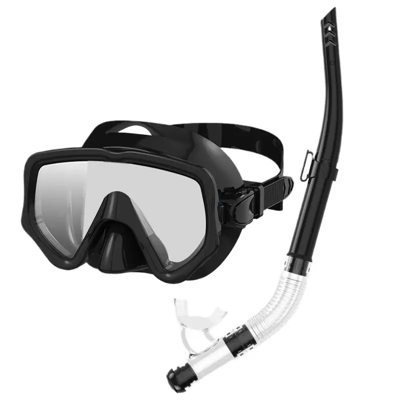

Diving Snorkel And Goggles Anti-Fog Panoramic View Scuba Face Covering With Nose Tube Silicone Underwater Face Cover For
