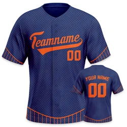 Custom Baseball Jersey Personalized Name Number Button Down Team Uniform Navy Orange Baseball Shirt for Men Women Kids