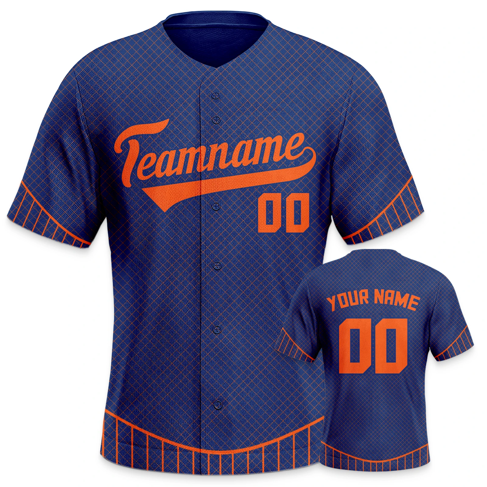 Custom Baseball Jersey Navy Orange Personalized Printed Name Number Button Down Uniform Men Women Youth Kids Team Shirt