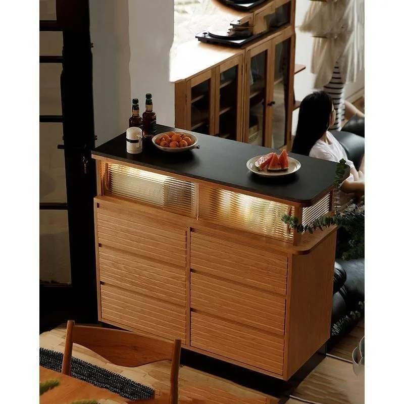 Nordic solid wood entrance bar cabinet, household small apartment rock slab partition island restaurant simple storage side